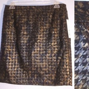 Tribal Metallic Pencil NWT Skirt Houndstooth  Gold and Black Print Size 12